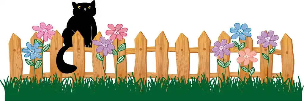 栅栏上的可爱黑猫,国家卡通矢量壁纸