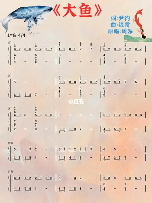 钢琴电子琴谱|大鱼海棠《大鱼》双手数字简谱_钢琴_简谱_大鱼海棠