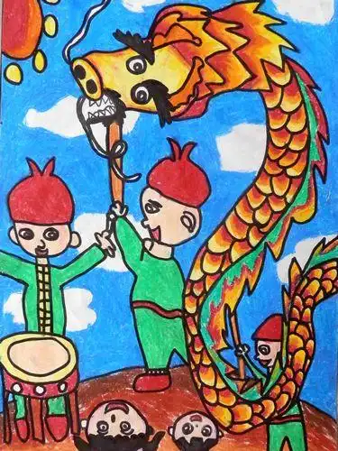 《新年舞龙》/少儿绘画作品/儿童画/网络美术馆_中国少儿美术教育网