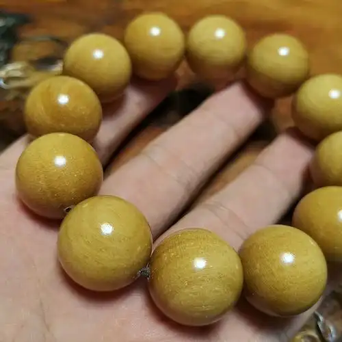 青陌金黄杨木佛珠手串老料男女文玩手链高密佛珠