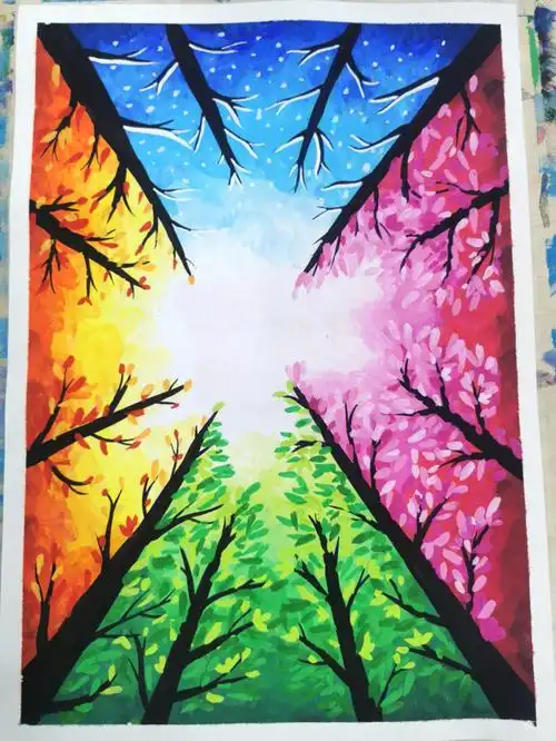 水粉画春夏秋冬