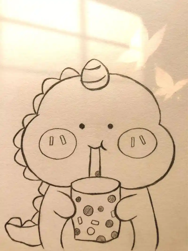 简笔画教程/治愈系萌萌哒小恐龙,画画第20天 炎炎夏日,来杯9.