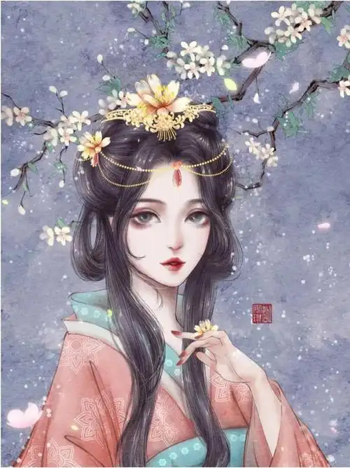 唯美古风插画古色古香眉目如画的古典美女头饰才是亮点