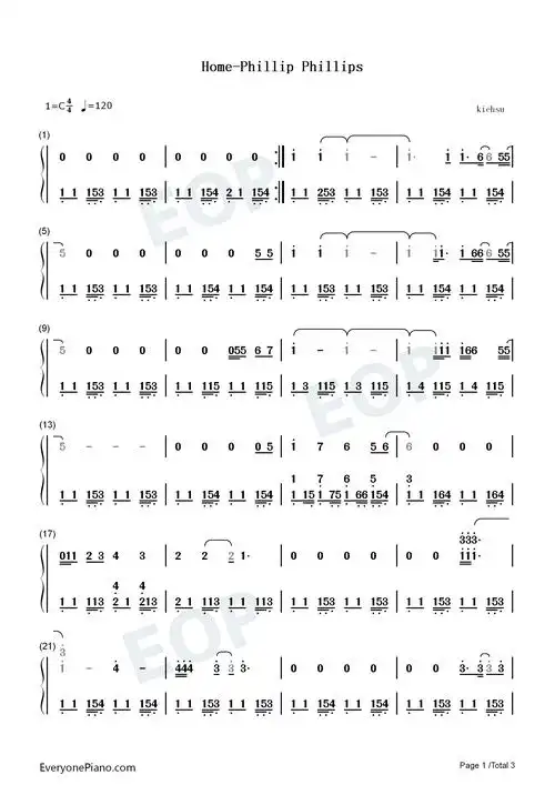 home钢琴简谱phillipphillips演唱