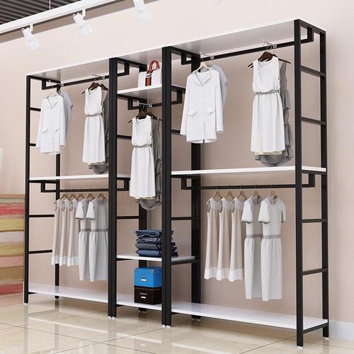 服装店展示架钢木组合衣柜开放式落地式货架挂衣架转角衣帽陈列架