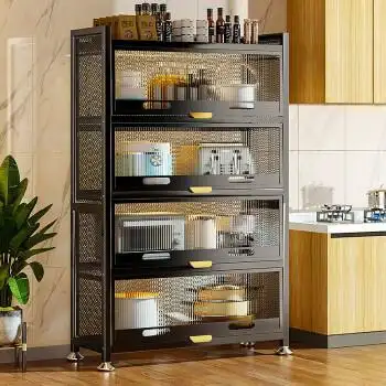 预售水天一方厨房置物架落地多层收纳柜带门多功能碗柜微波炉烤箱储物