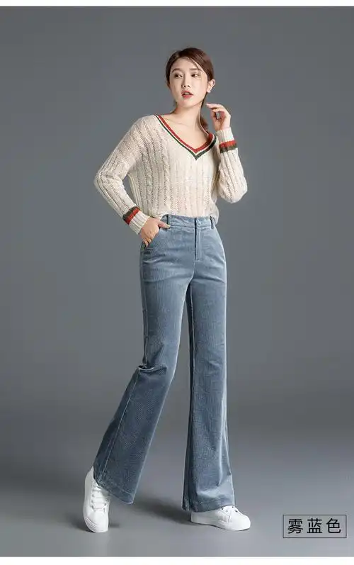 施悦名 灯芯绒喇叭裤女冬季新款高腰时尚显瘦百搭休闲微辣裤a