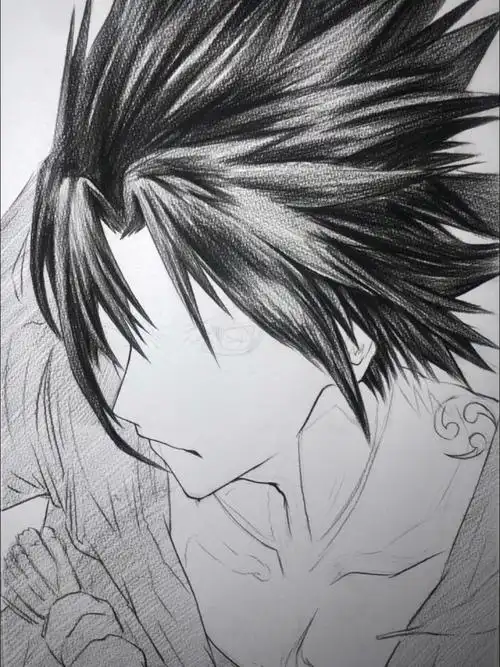 宇智波佐助素描绘画过程图.