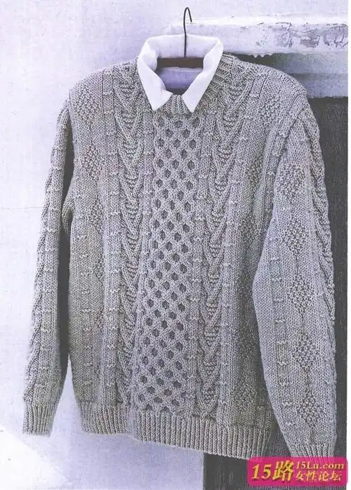 花样繁多,帅气的圆领男士毛衣图解|棒针编织图解