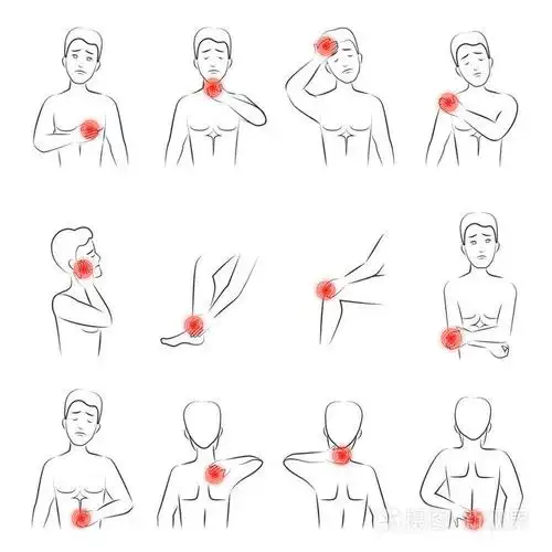 人痛苦集合的概要向量例证线人感觉疼痛在不同的身体部位