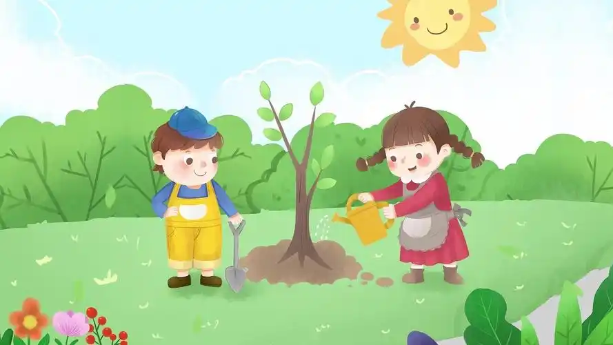 绿色清新卡通植树节节日背景mp4视频pr模板植树节背景视频素材