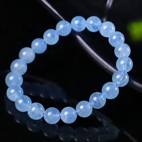 水晶天然冰种蓝色宝石石首饰品海蓝宝转运手链手链