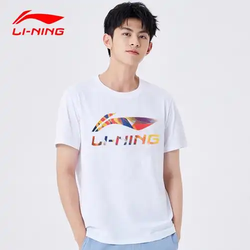 李宁短袖t恤男士夏季新款宽松纯棉大logo潮运动休闲文化衫半袖衫