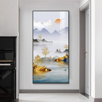 墨派入户玄关装饰画竖版山水画新中式走廊过道尽头壁画客厅沙发背景墙