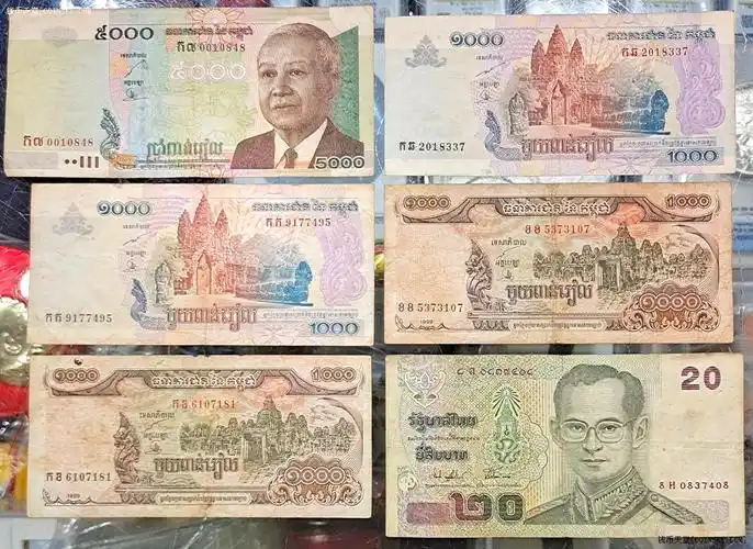 钱币天堂·交易区详情·原票好品柬埔寨1000,老挝5000,泰国20纸币一些