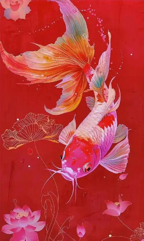 锦鲤跃龙门好运连连锦鲤跃水花红艳似霞光