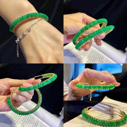 人造翡翠干青算盘珠镯子小众轻奢复古时尚百搭气质手镯女颜色优化