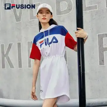 fila fusion斐乐潮牌女装连衣裙夏秋撞色连帽运动休闲裙