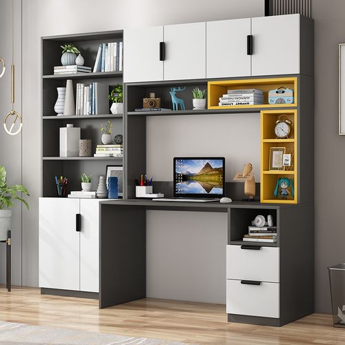 电脑桌书桌书架书柜一体卧室家用办公收纳台式写字桌轻奢学习桌子