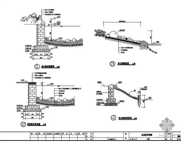 [图块/节点]江苏吴江某小区内驳岸施工图