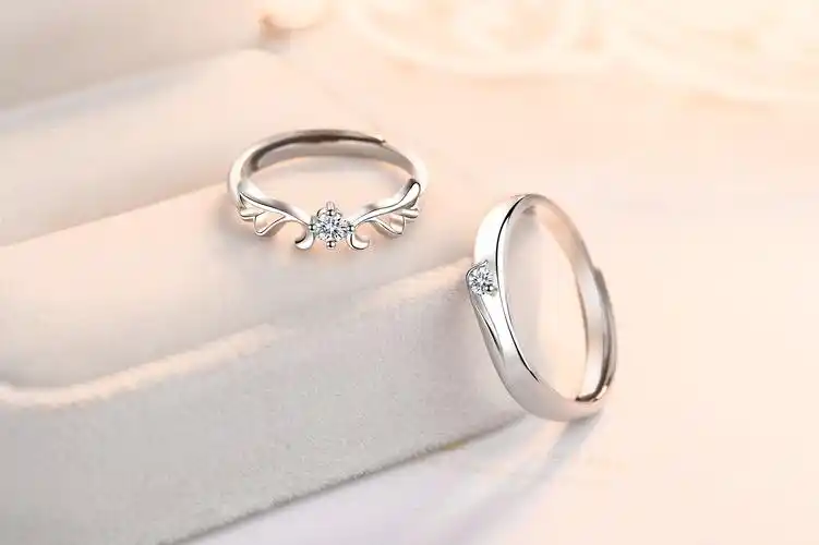 天使之翼情侣戒指s925纯银一对日韩简约活口结婚对戒刻字生日礼物