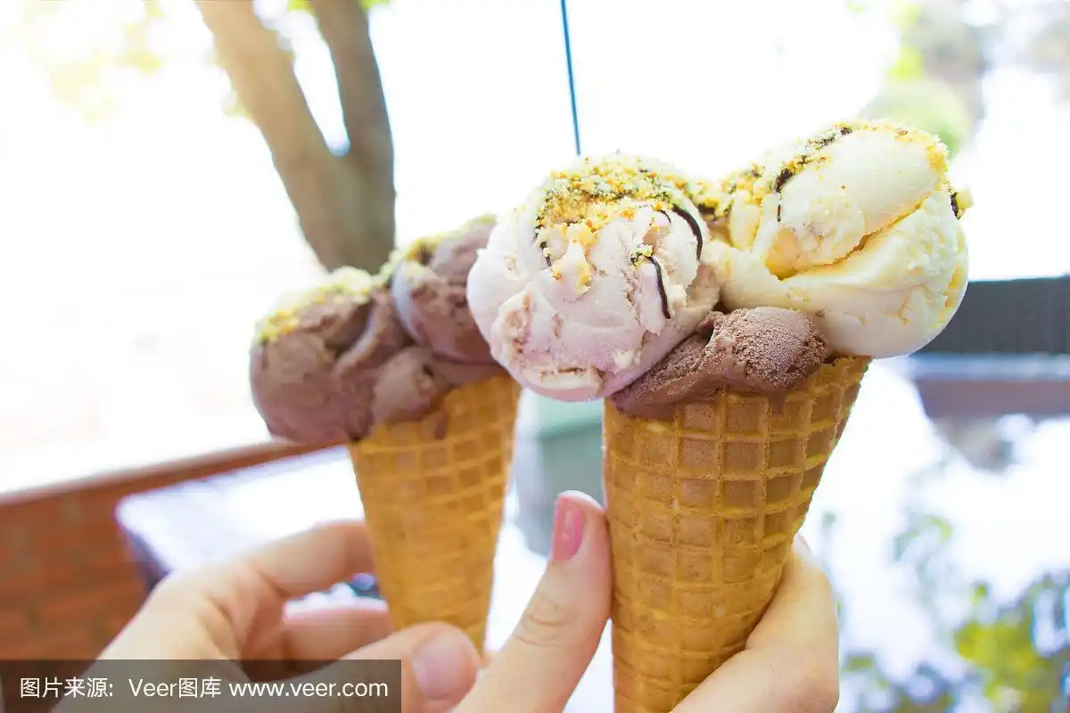 拿着,冰淇淋,手,两个人,土耳其