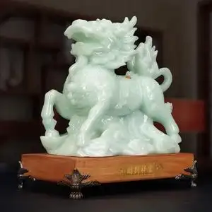 玉石麒麟摆件镇宅辟邪一对招财火麒麟送子求子家居办公室装饰礼品