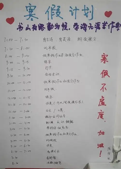 助力习惯养成,点亮假期生活——薛店小学三年级寒假学习计划表 - 美篇