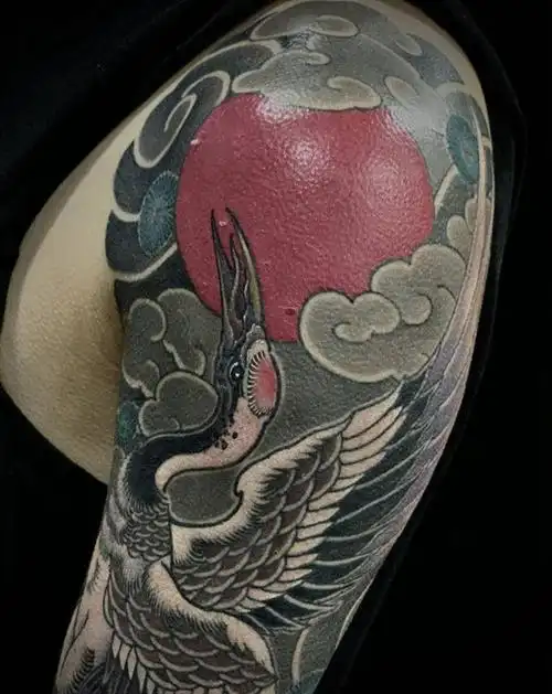 日式仙鹤花臂纹身图片_手臂老传统纹身图案