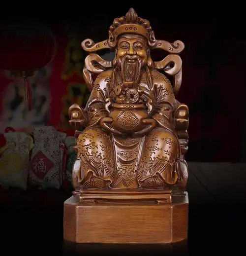爱韵馨华礼品 木花梨木实木雕像文财神爷摆件神像雕塑家用供奉客厅