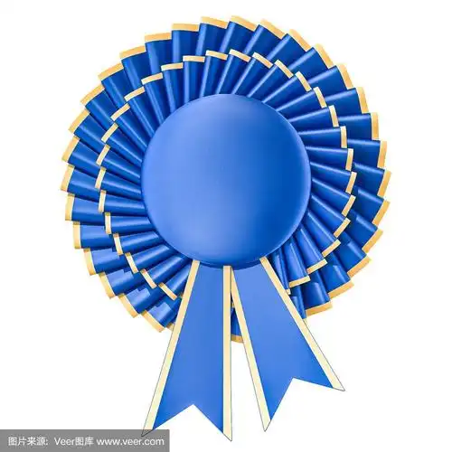 蓝色的获奖奖品,奖品,带丝带的奖牌或徽章.3d渲染孤立的白色背景