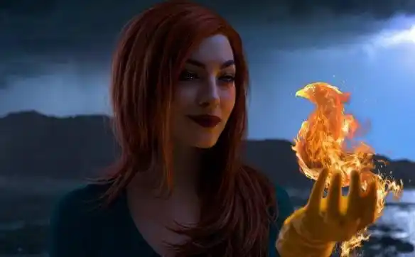 zoe volf的凤凰女身穿紧身胶衣,勾勒出凹凸有致的身材格外性感.