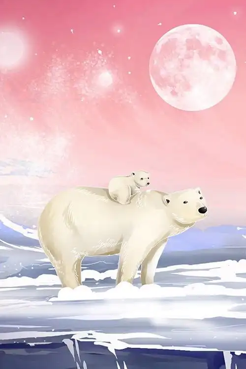 唯美北极熊动物背景卡通插画