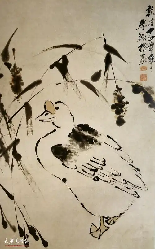 李鱓[明] 指画芦苇天鹅图