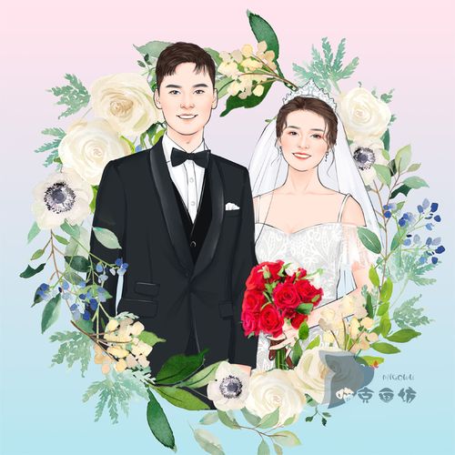婚纱照手绘头像写实唯美漫画人物卡通婚礼请帖卡通