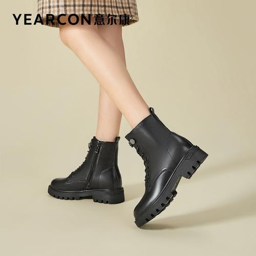 冬季女士英伦风加绒马丁靴休闲短靴复古短筒皮靴显脚小意尔康女鞋