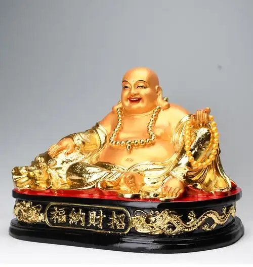 弥勒佛摆件大肚开心佛像金身金脸弥勒居家宽体笑佛开业礼品摆件