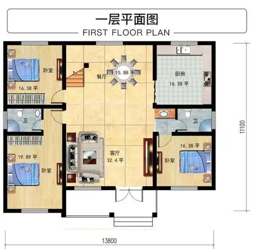 一层半别墅,4间卧室造价低,大受好评的一款农村别墅图纸!