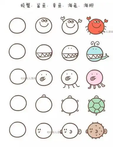 圆形简笔画小动物