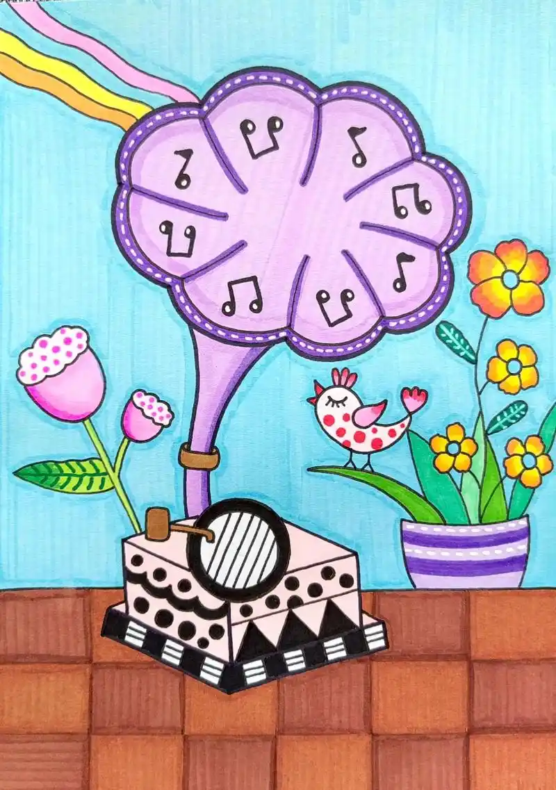 留声机.#简笔画 #一起学画画 #儿童画 #美术课件 #少儿 - 抖音