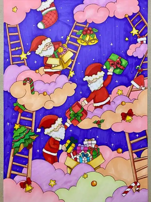 创意插画圣诞节主题马克笔手绘儿童画