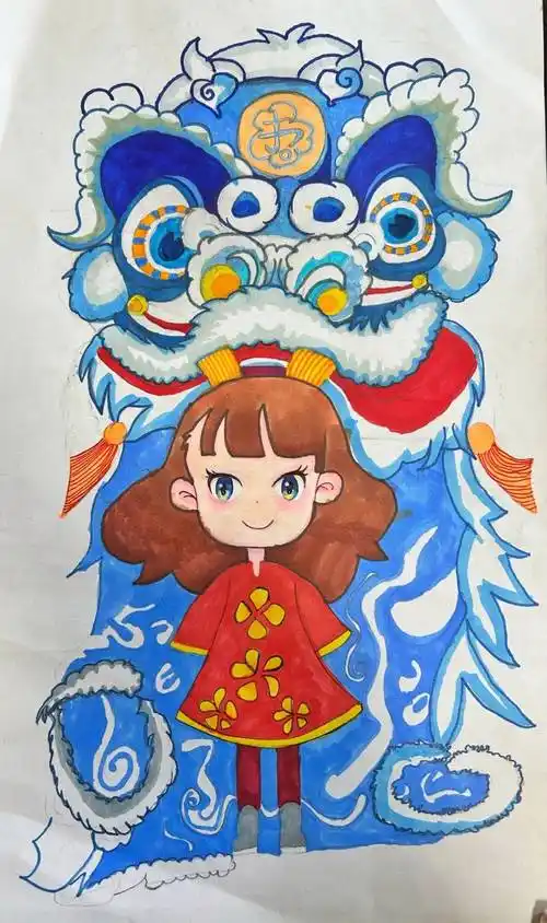 【云画廊 ▏每日一画】310班61黄宸萱《我爱舞狮》(1323)