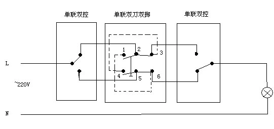 多控开关接线图实物图即一个公共端l一个常闭端l1