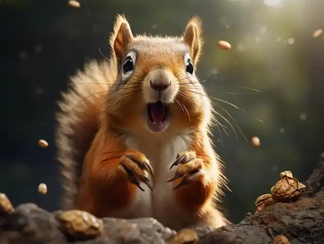 大自然野生动物森林里可爱的小松鼠吃松果