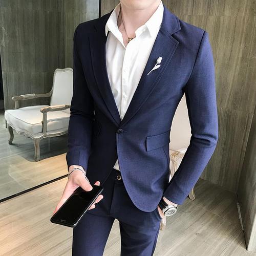 夜场网红一套西装男帅气秋装韩版紧身小码西服套装九分裤两件套潮