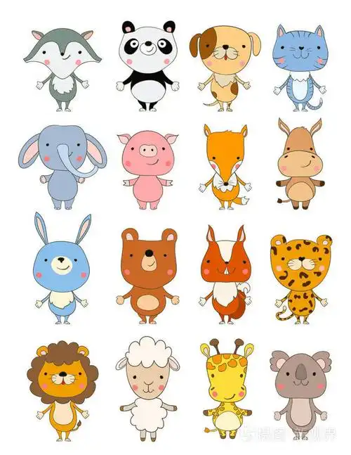 可爱的卡通动物组矢量