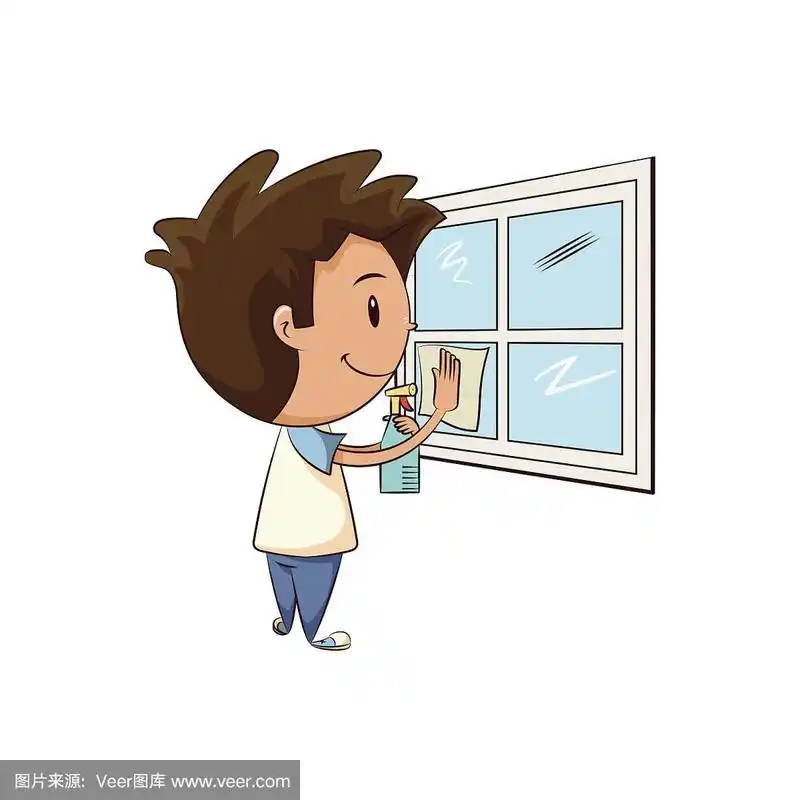 孩子清洁窗户