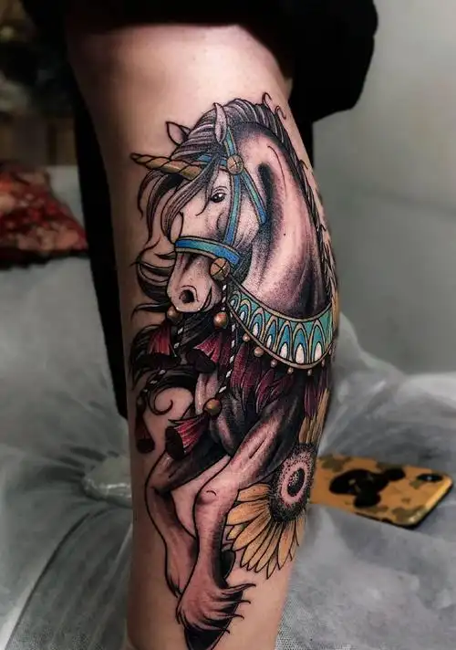 独角兽纹身纹身图片_腿部纹身图案