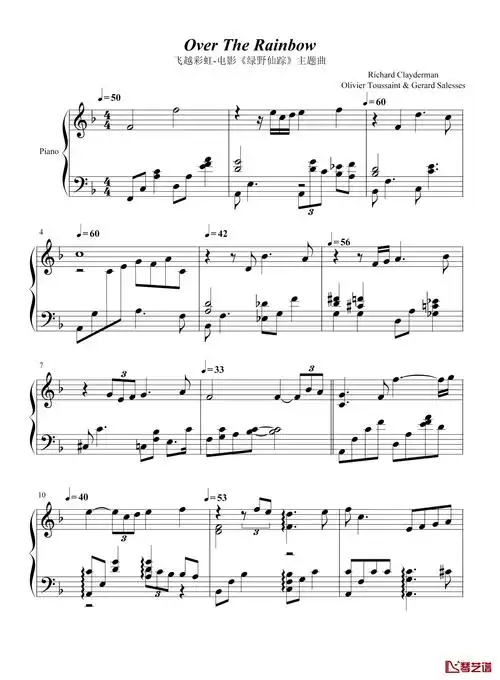 overtherainbow钢琴谱haroldarlen绿野仙踪主题曲
