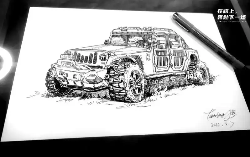 crv越野车黑白速画随笔